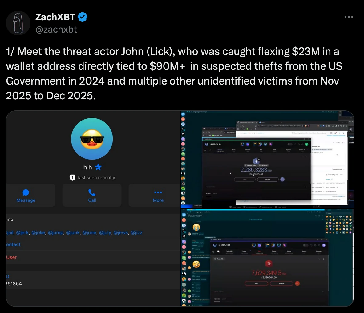 One of ZachXBT's Posts