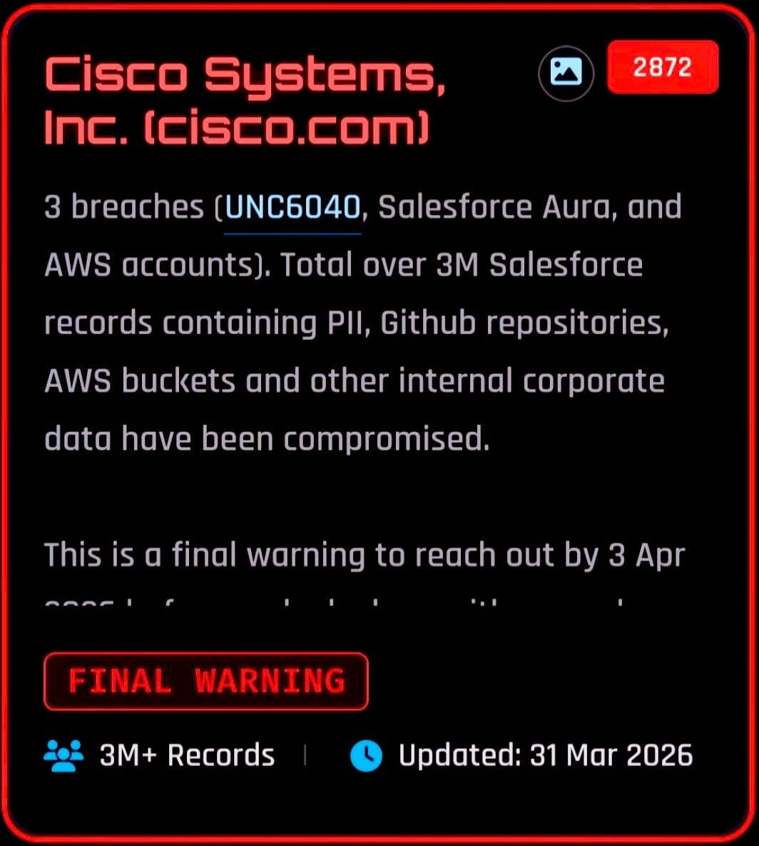 ShinyHunters CISCO Post