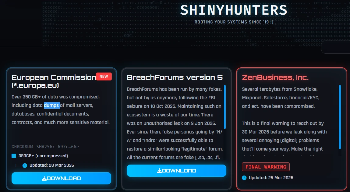 ShinyHunters Website: EU Commission Post