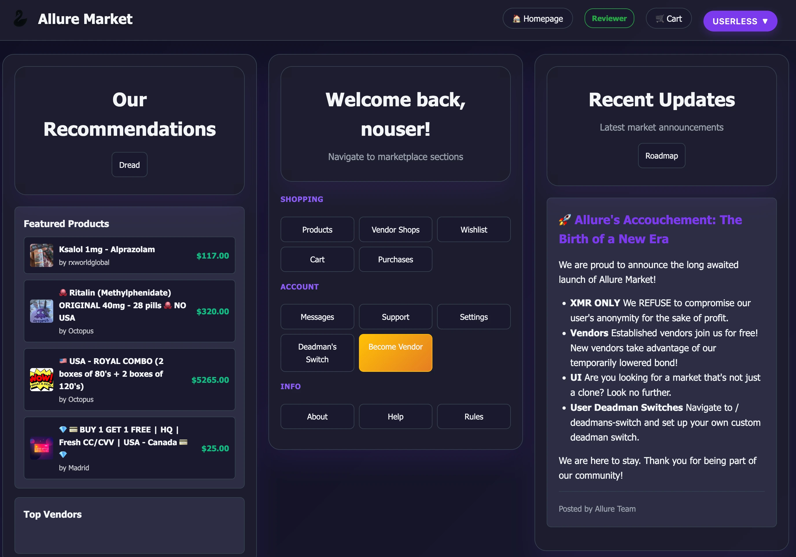Allure Market Homepage