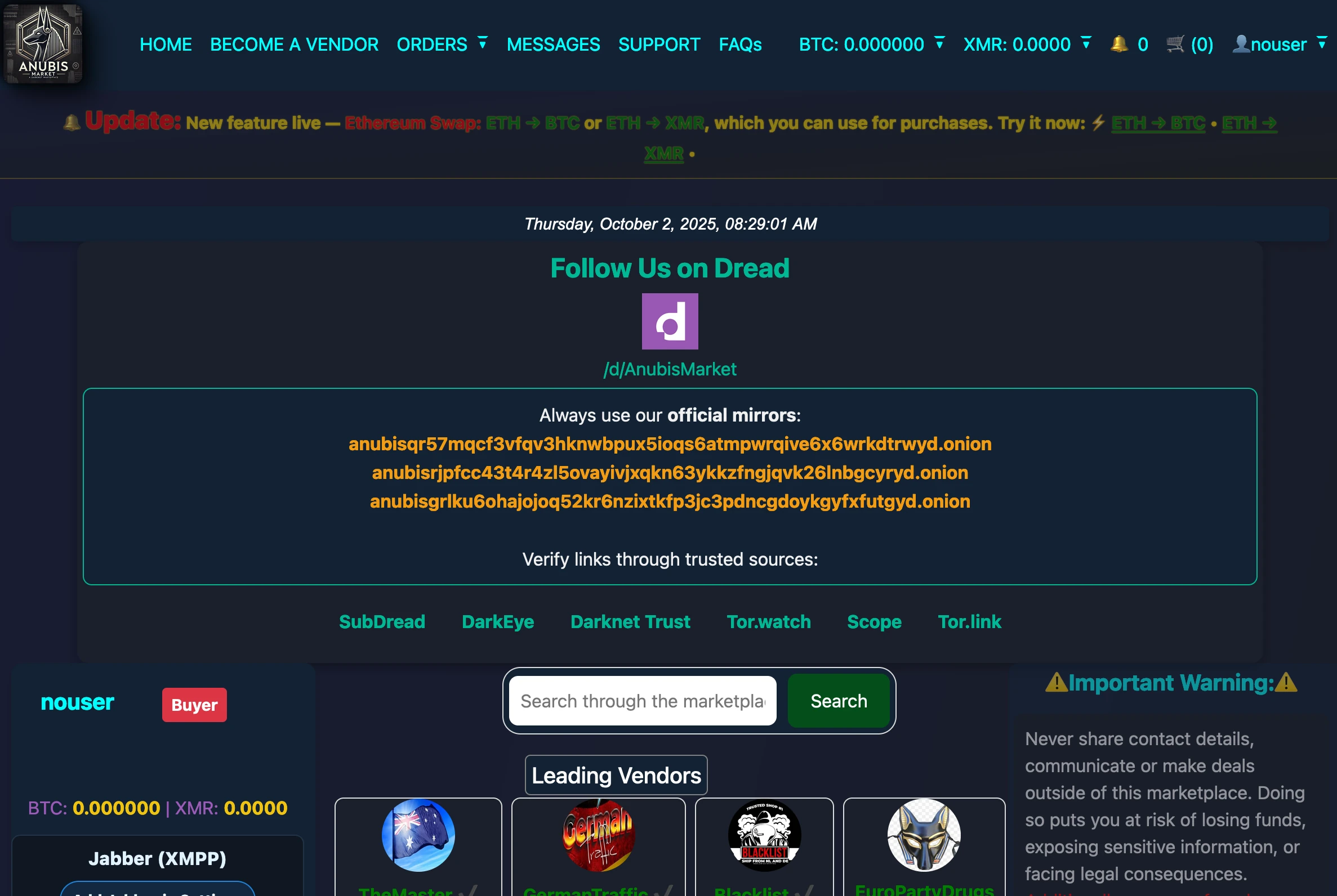 Anubis Market Homepage