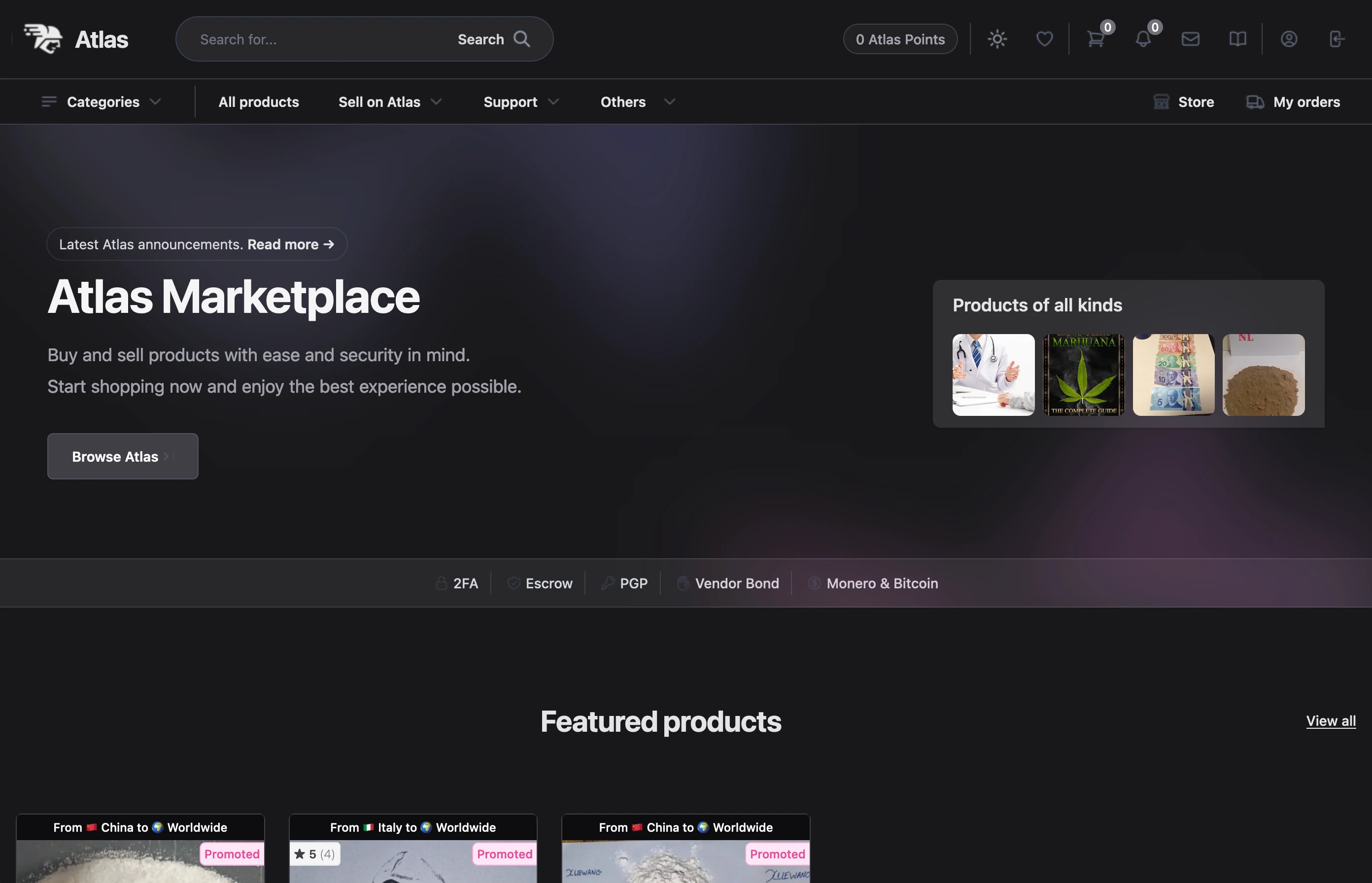 Atlas Market Homepage