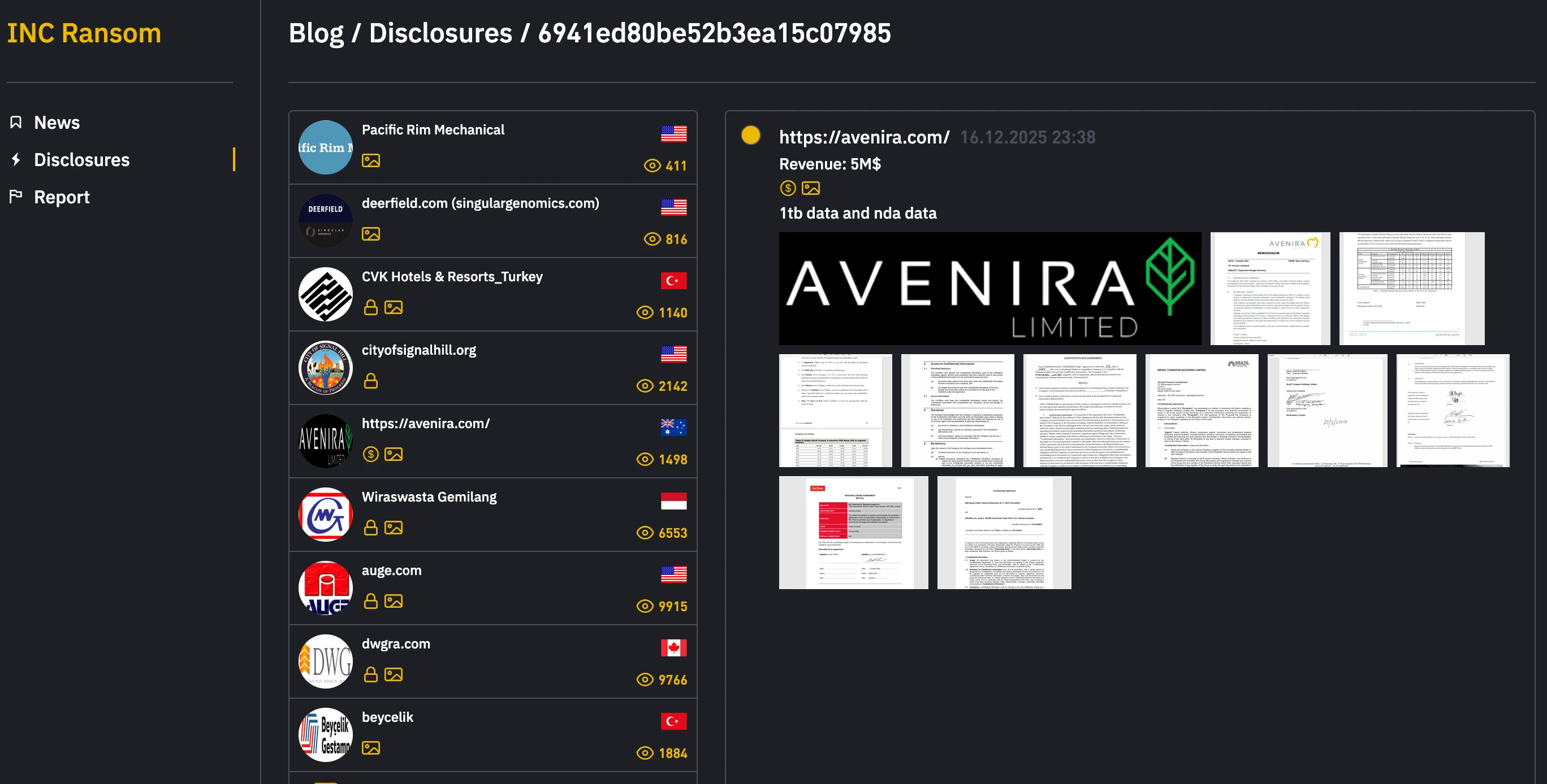 INC Ransomware Website Listing Averina Documents