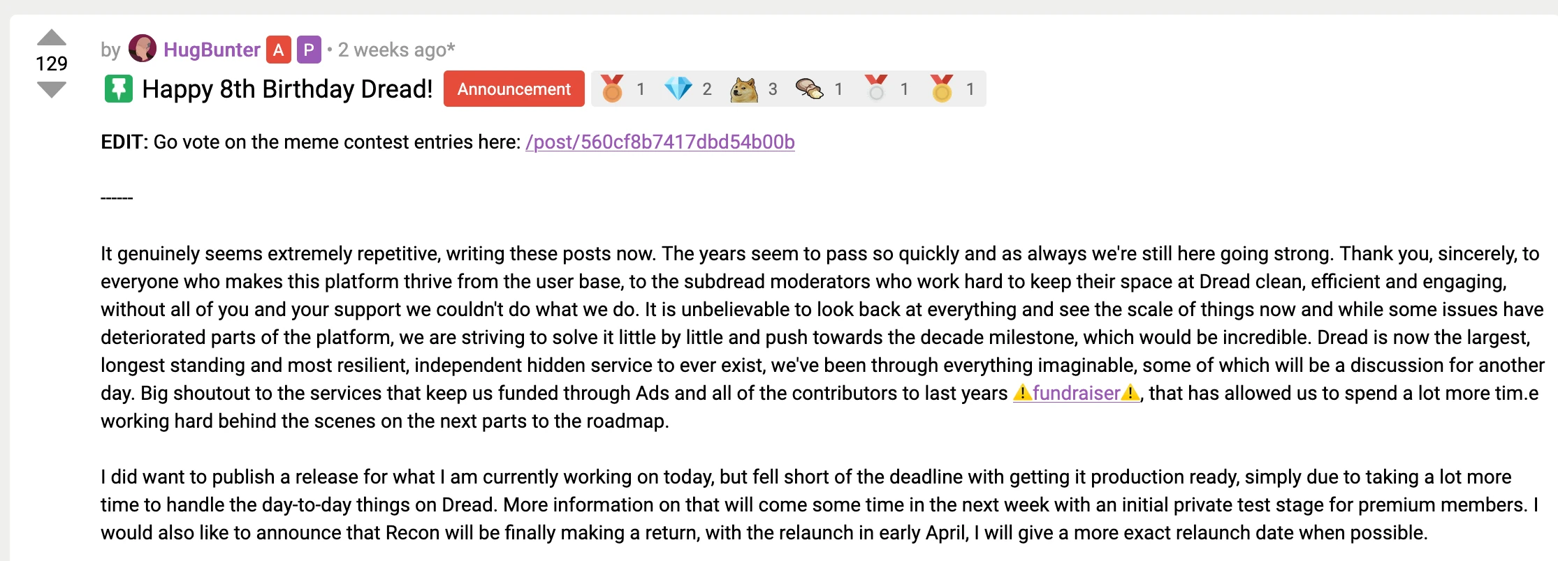 Dread's 8th Birthday Post