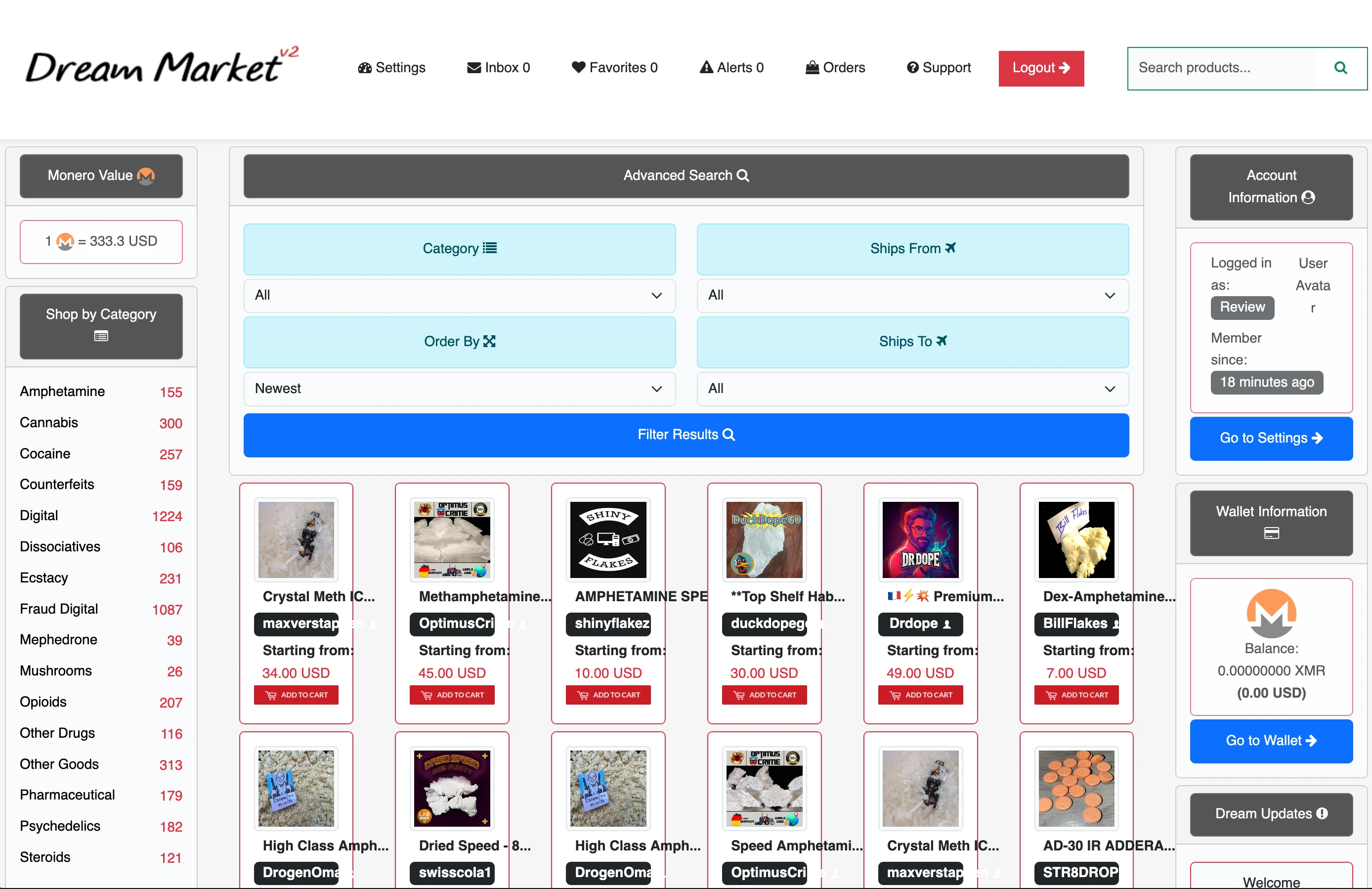 DreamMarketV2 Homepage