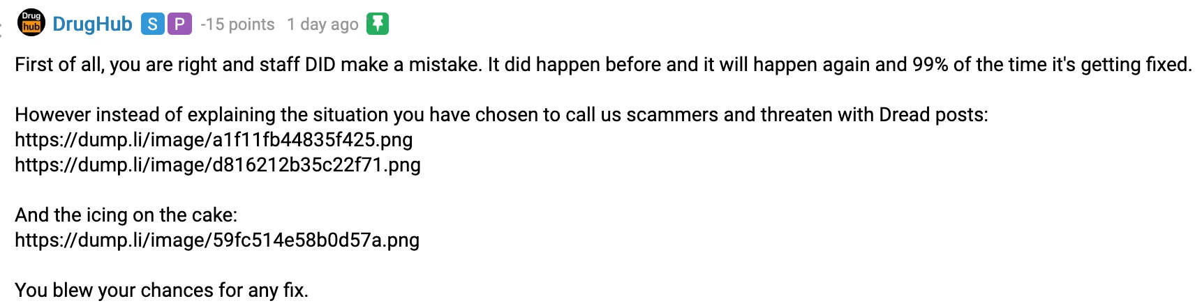 DrugHubs Response to /u/antonfr's Post