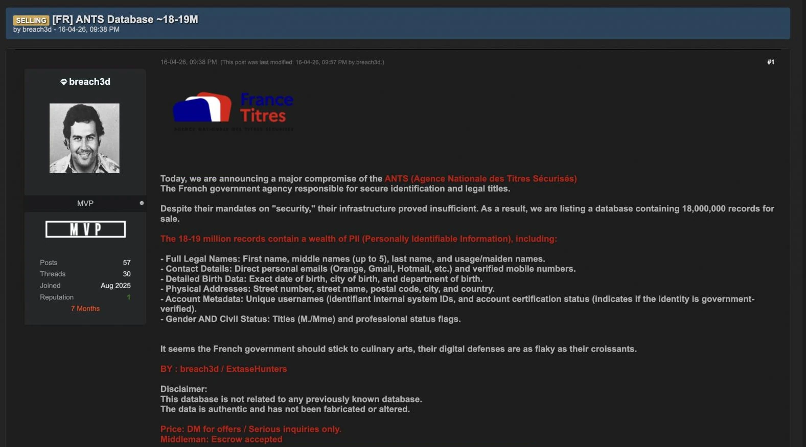 France Titres Breach Post