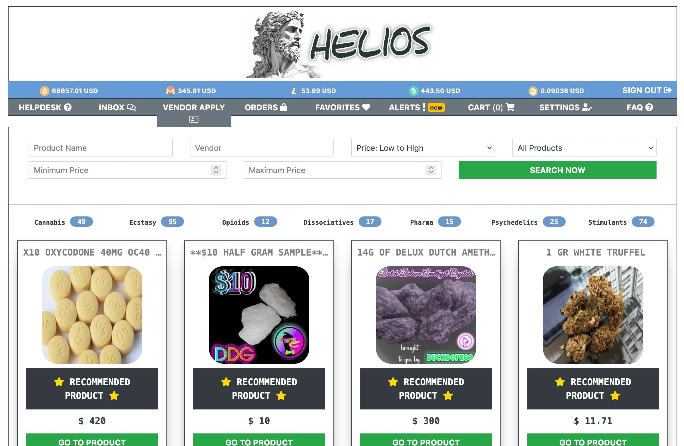 Helios Market Homepage
