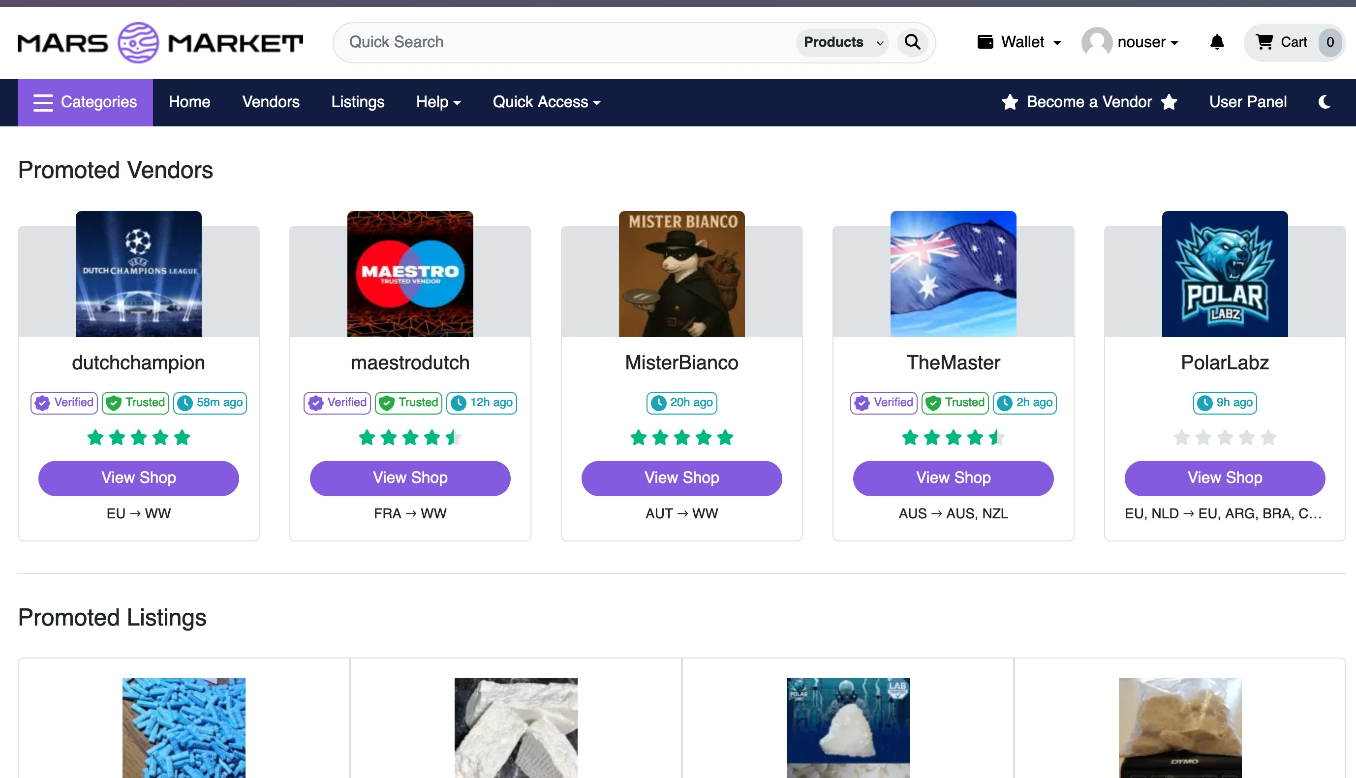 Mars Market Homepage