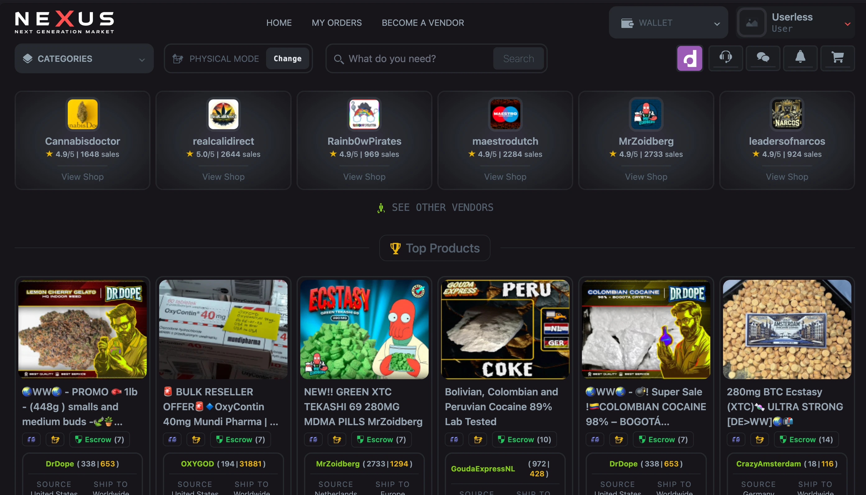 Nexus Market's Homepage