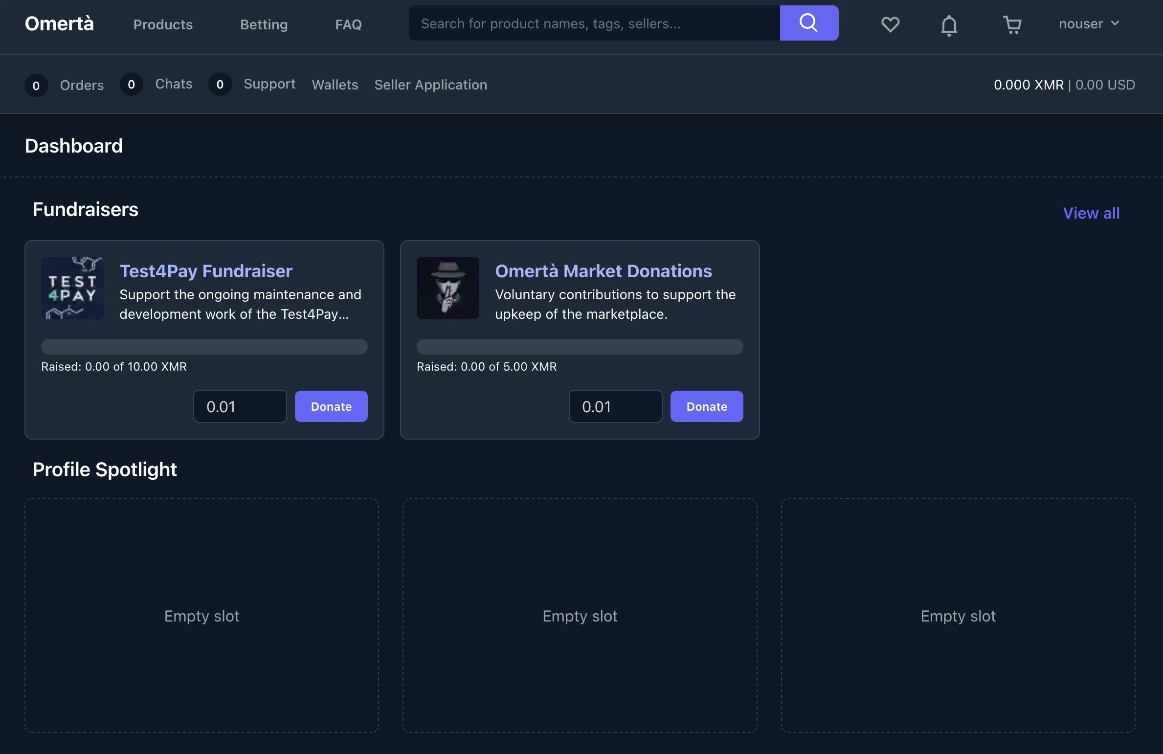 Omerta Market Homepage