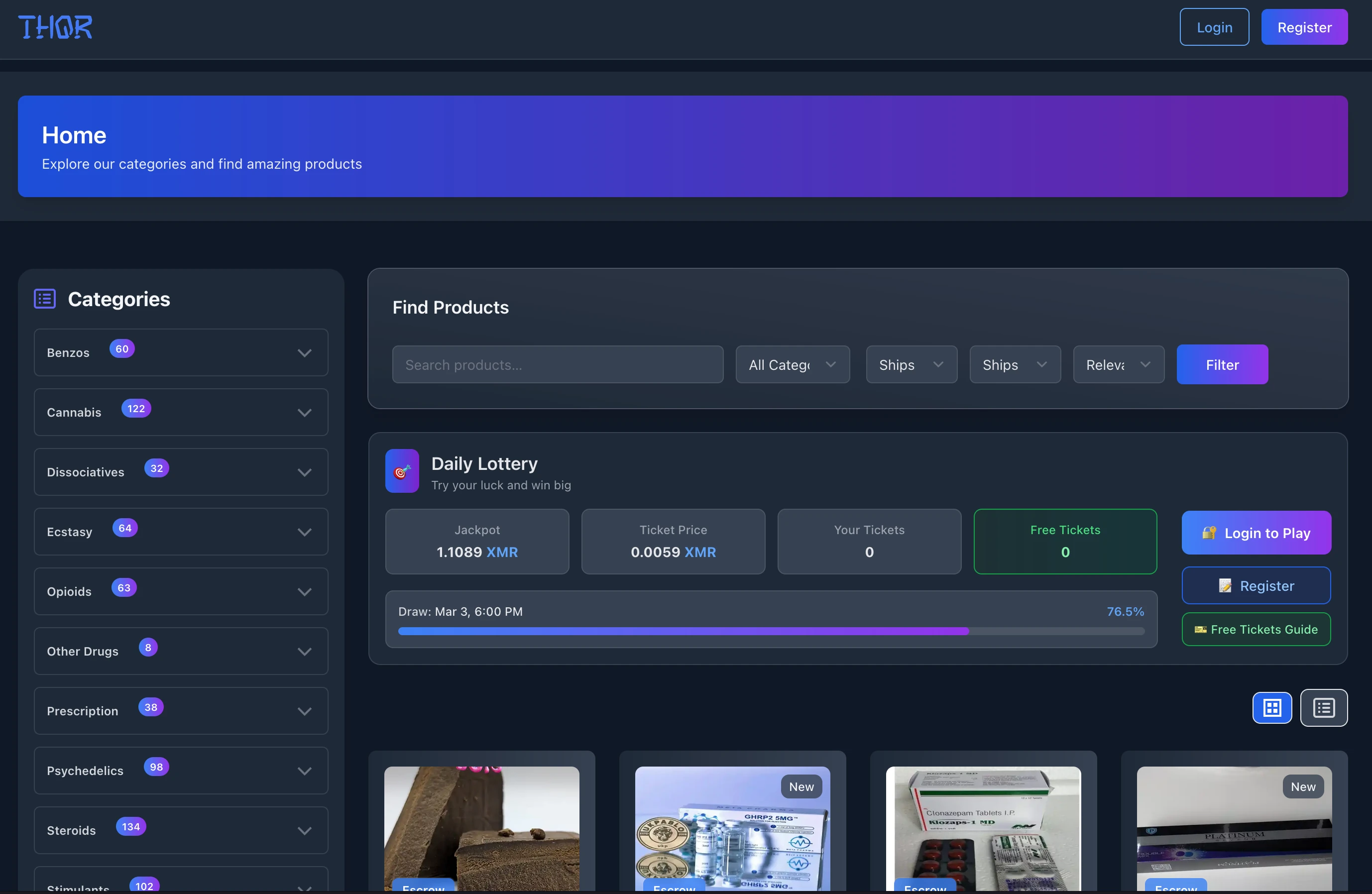 Thor Market Homepage